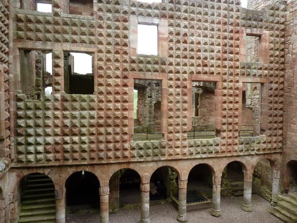 Diamond-faceted palace wall at Crichton Castle